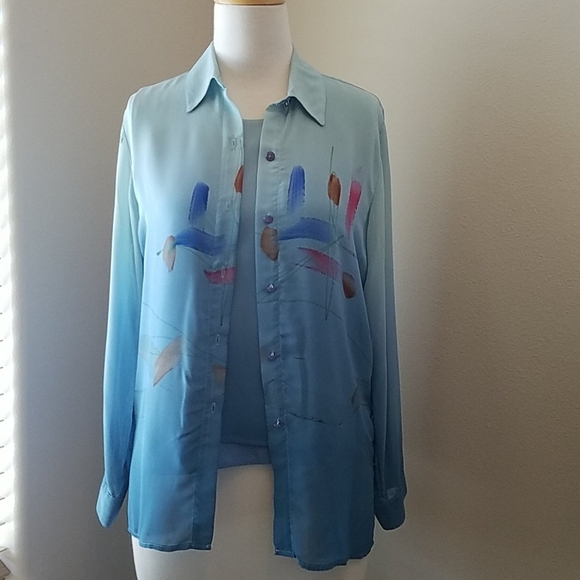 Palisades Tops - Vintage Palisades Hand Painted Blue Shirt Set